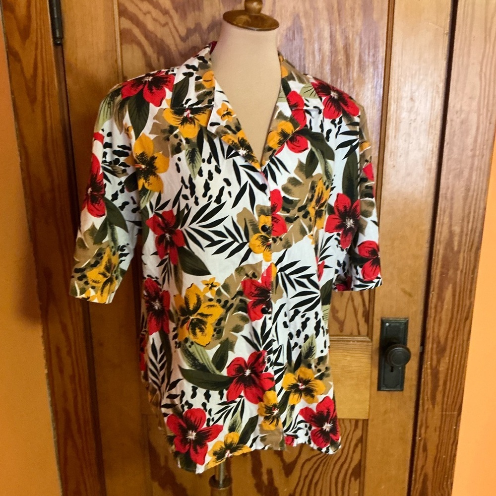 Vintage 80s tropical flowers oversized shirt - Picture 7 of 9